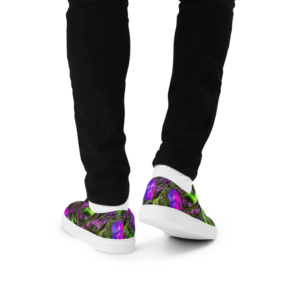 Neon Vine Reverie on Men's Lace-Up Canvas Shoes — Back