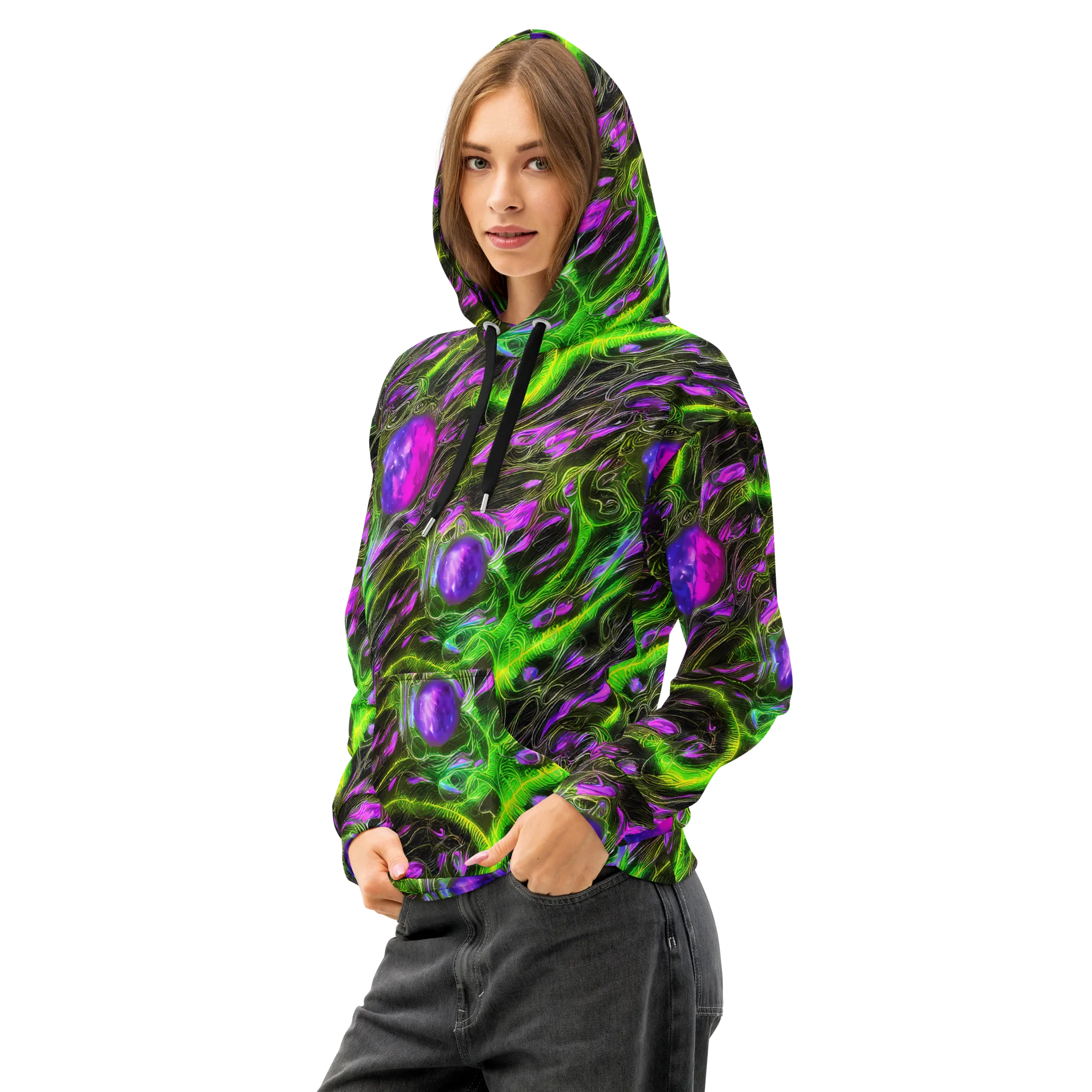 Neon Vine Reverie on Cotton Hoodie — Left Front