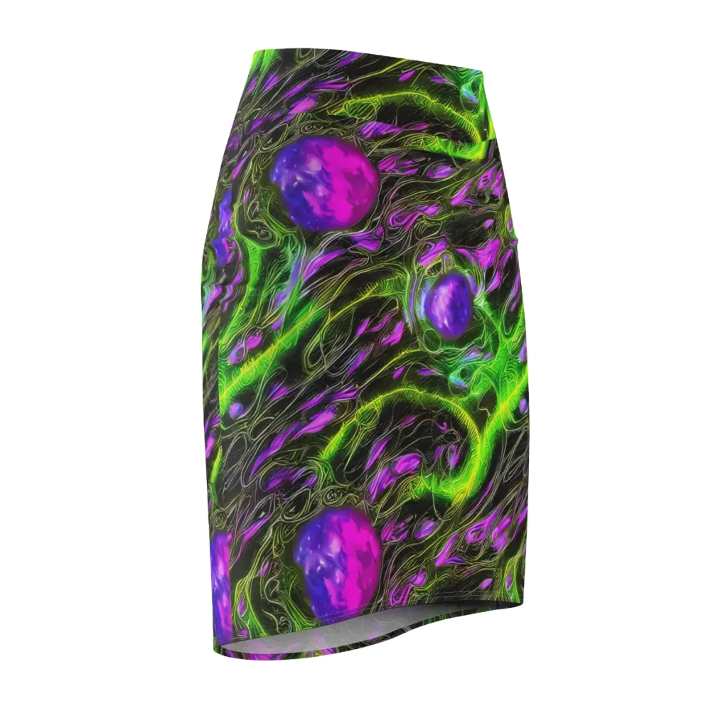 Neon Vine Reverie on Pencil Skirt — Front Side