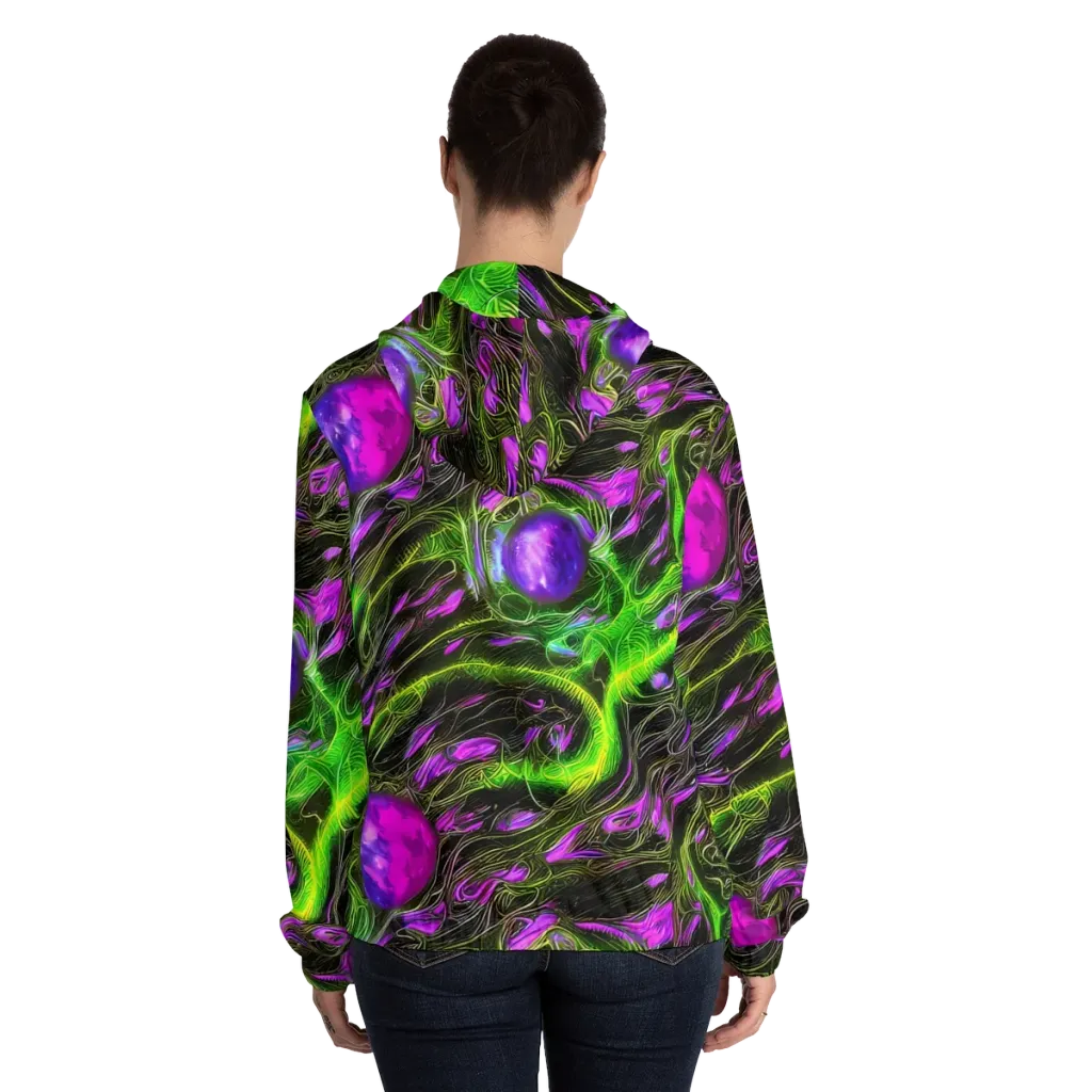 Neon Vine Reverie on Women's Full-Zip Hoodie — Back On Person