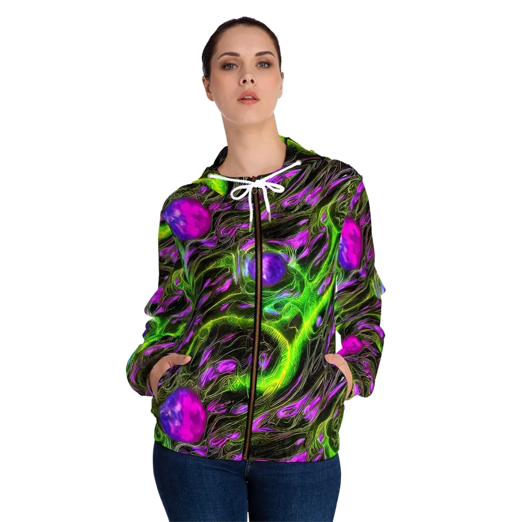 Neon Vine Reverie on Women's Full-Zip Hoodie — Front On Person
