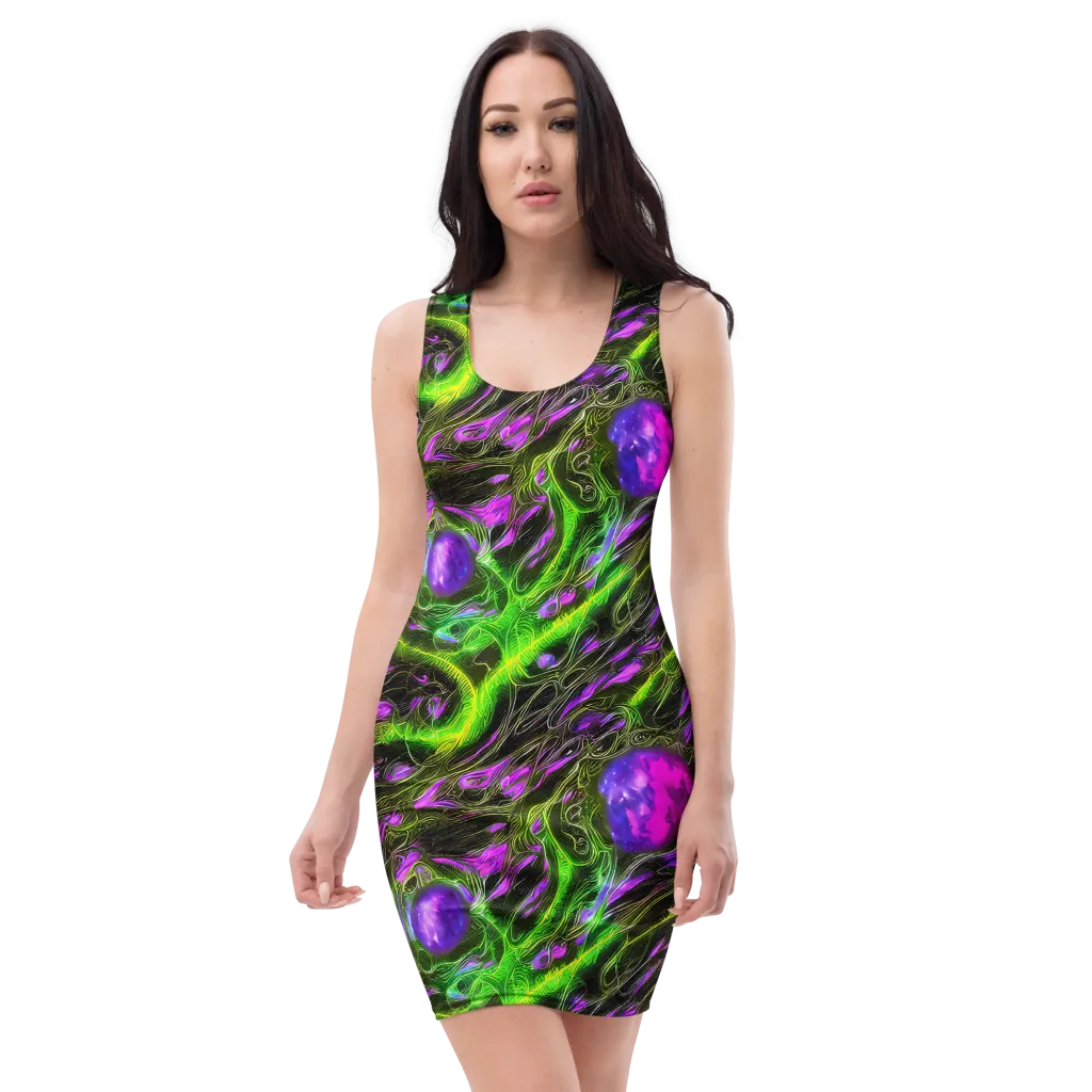 Neon Vine Reverie on Bodycon Dress — Front