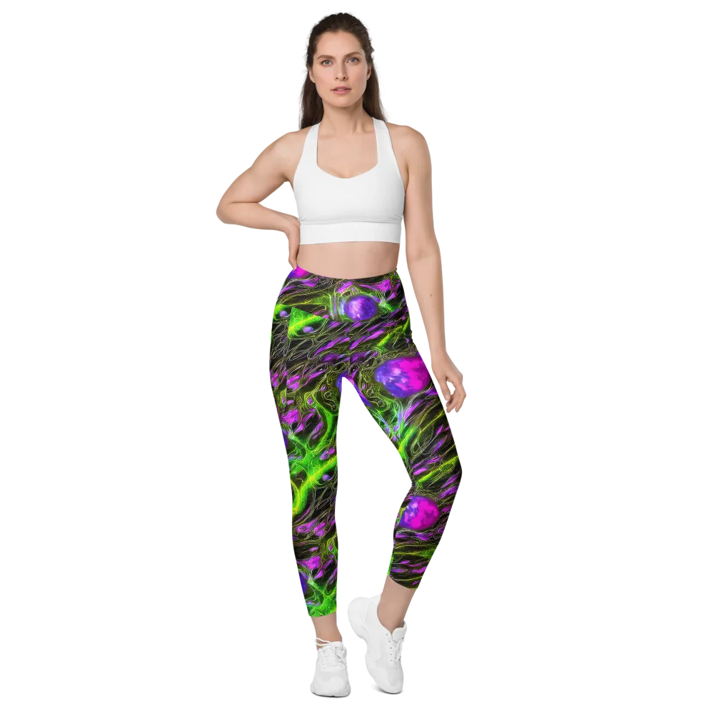 Neon Vine Reverie on Leggings with Pockets — Front