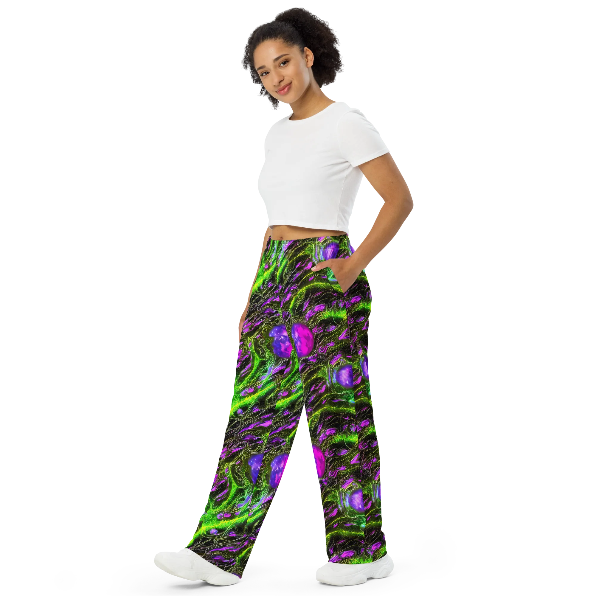 Neon Vine Reverie on Wide-Leg Pants — Left Front