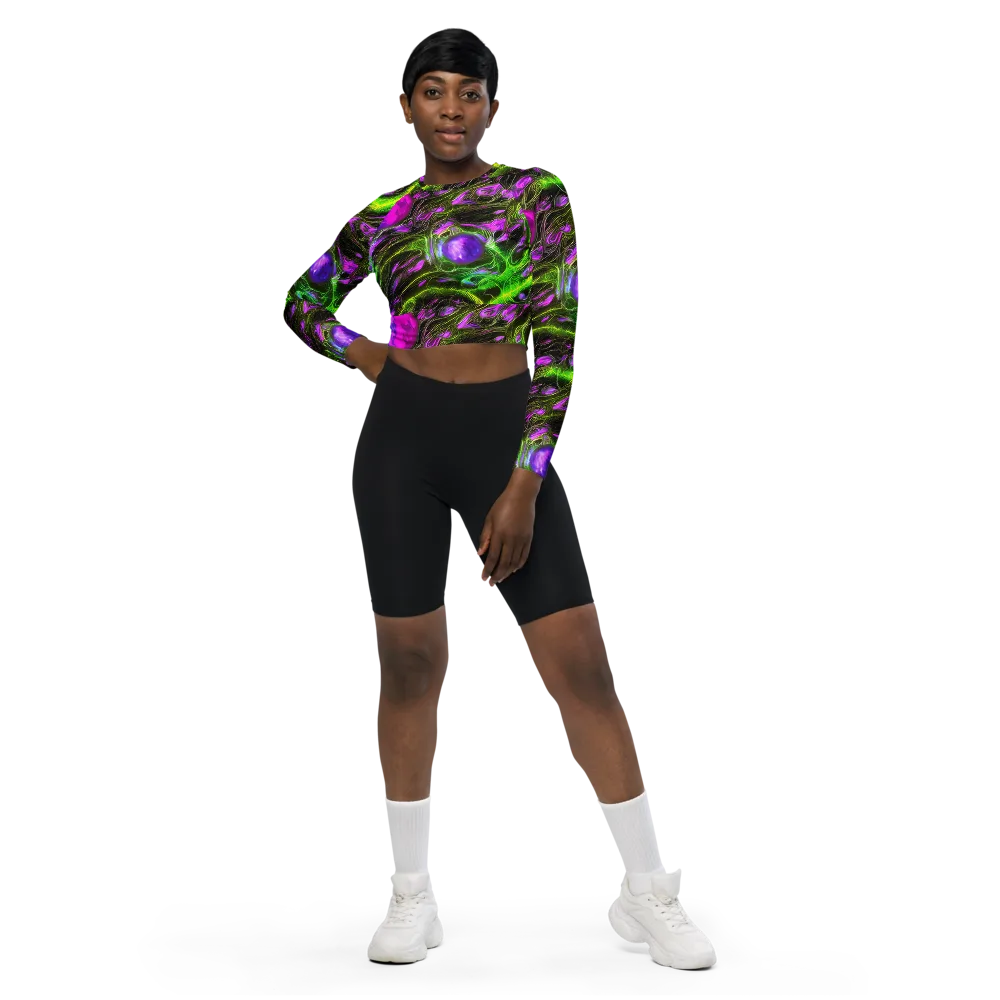 Neon Vine Reverie on Long Sleeve Crop Top — Front
