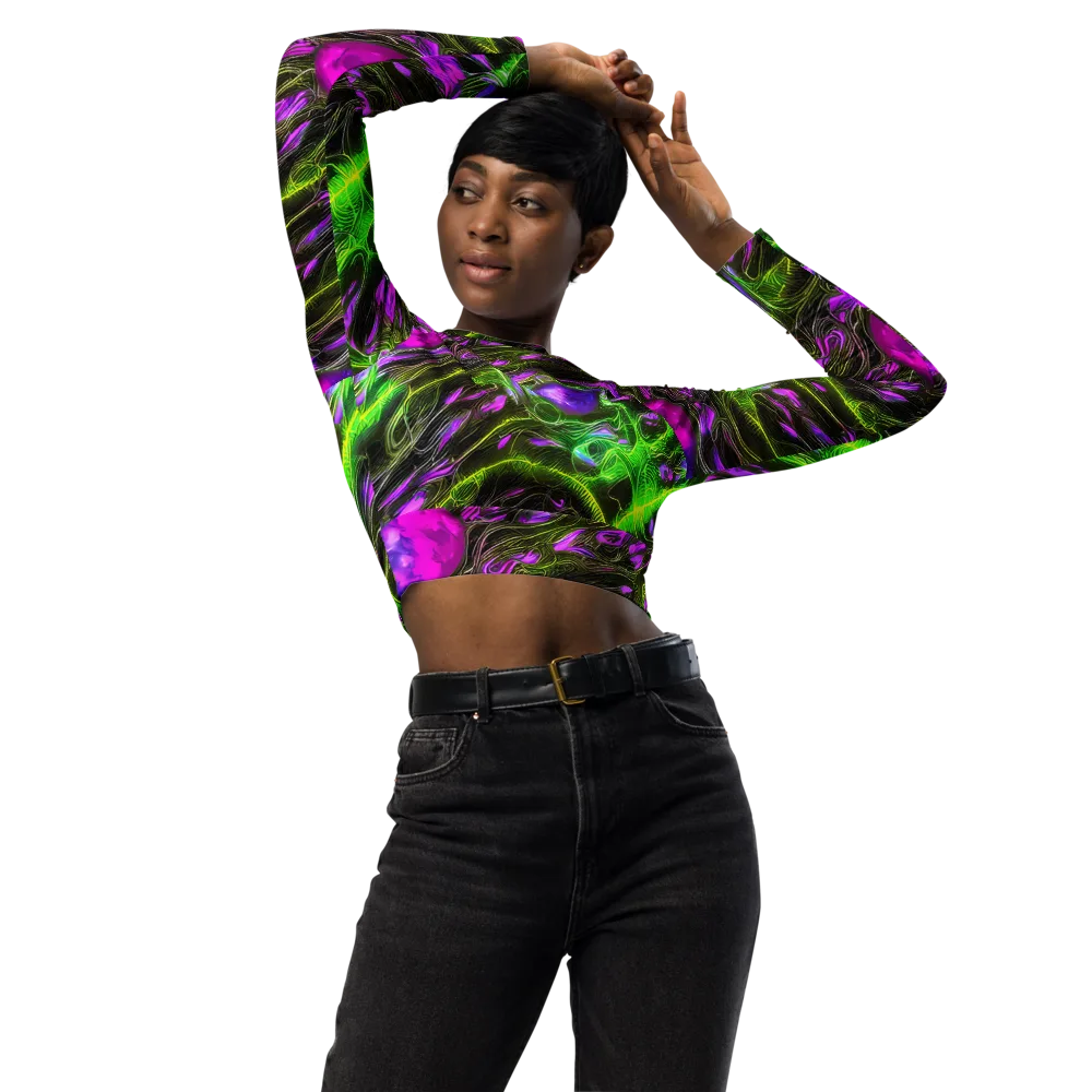 Neon Vine Reverie on Long Sleeve Crop Top — Front