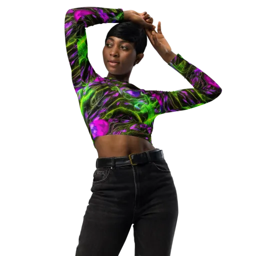 Neon Vine Reverie on a Long Sleeve Crop Top