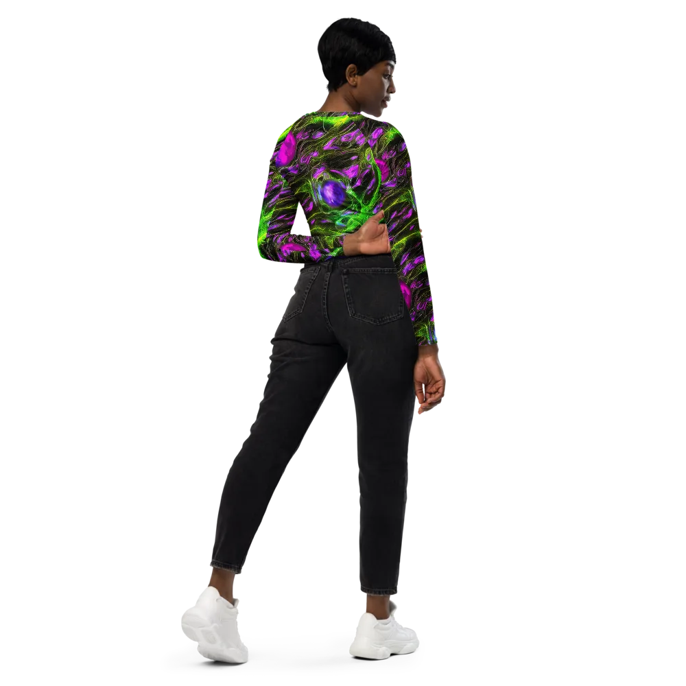 Neon Vine Reverie on Long Sleeve Crop Top — Right Back