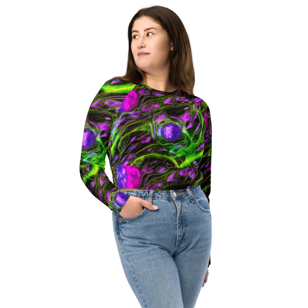 Neon Vine Reverie on Long Sleeve Crop Top — Front