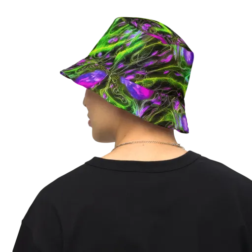 Neon Vine Reverie on a Reversible Bucket Hat