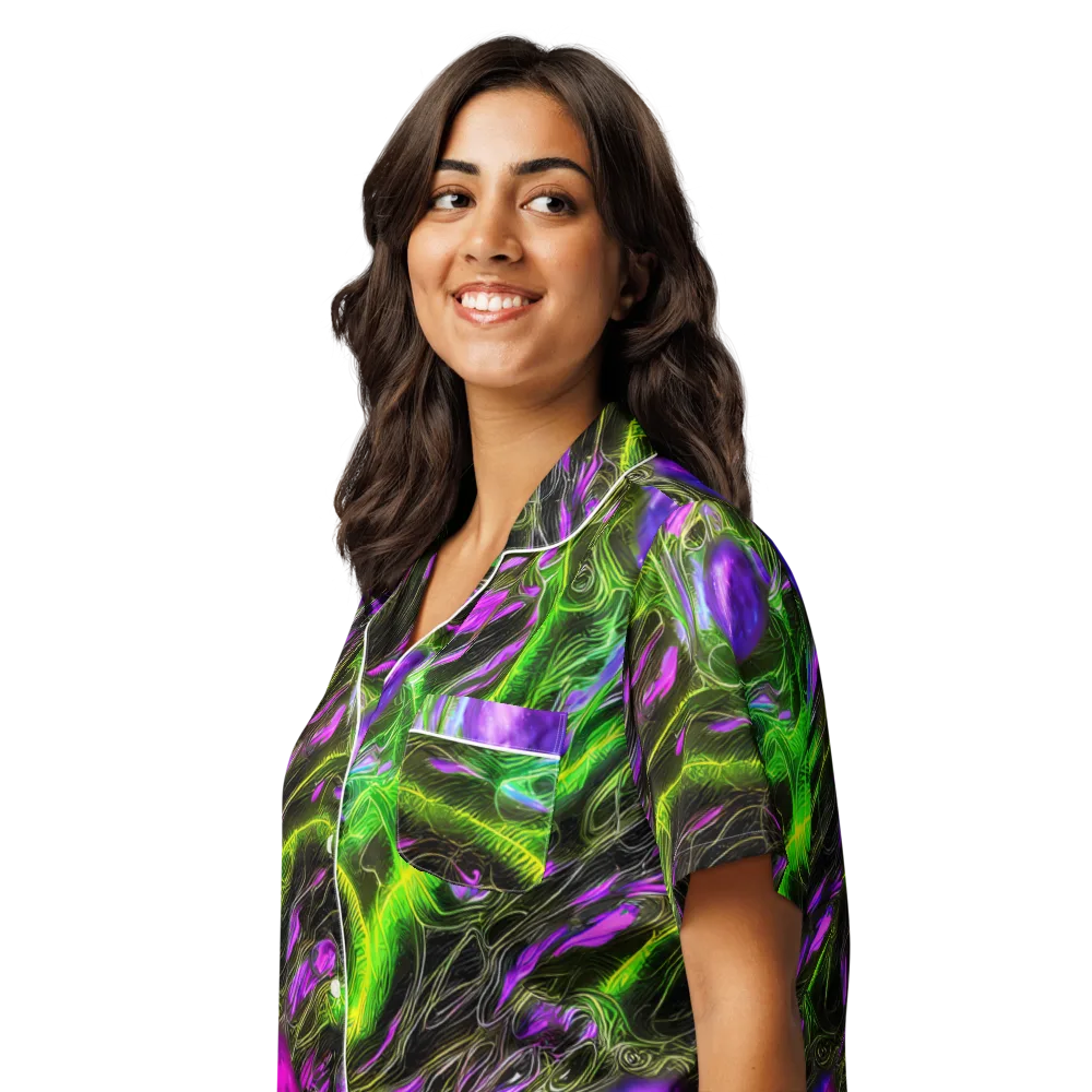 Neon Vine Reverie on Women's Short Sleeve Pajama Top — Left Front