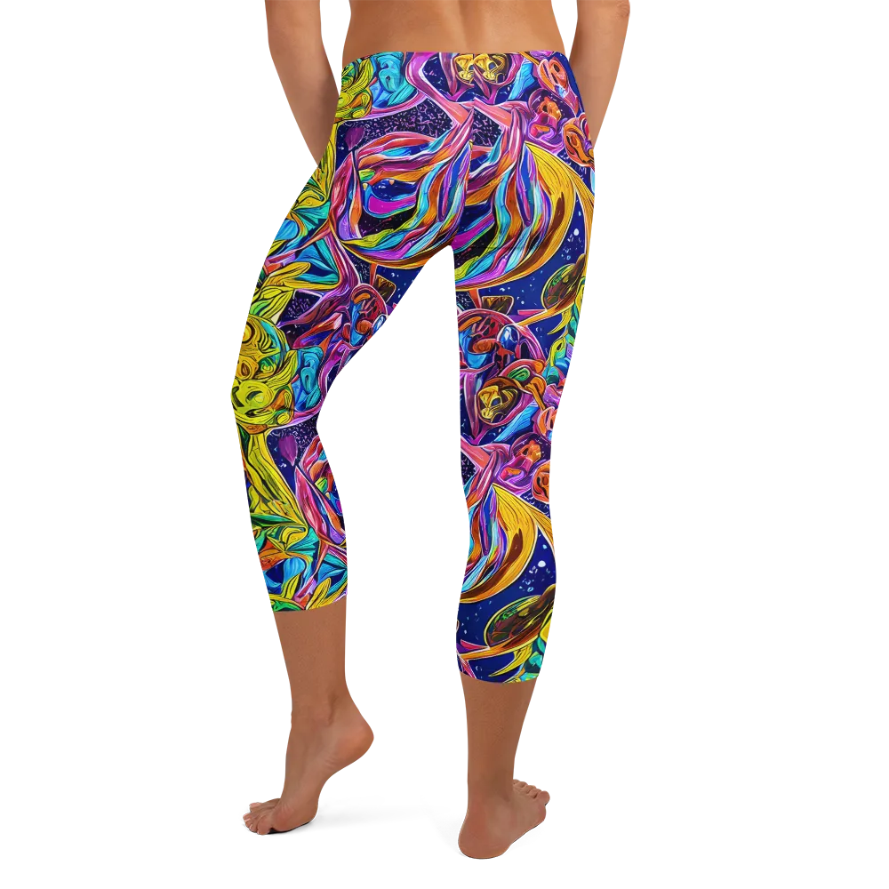 Electric Petal Storm on Capri Leggings — Back