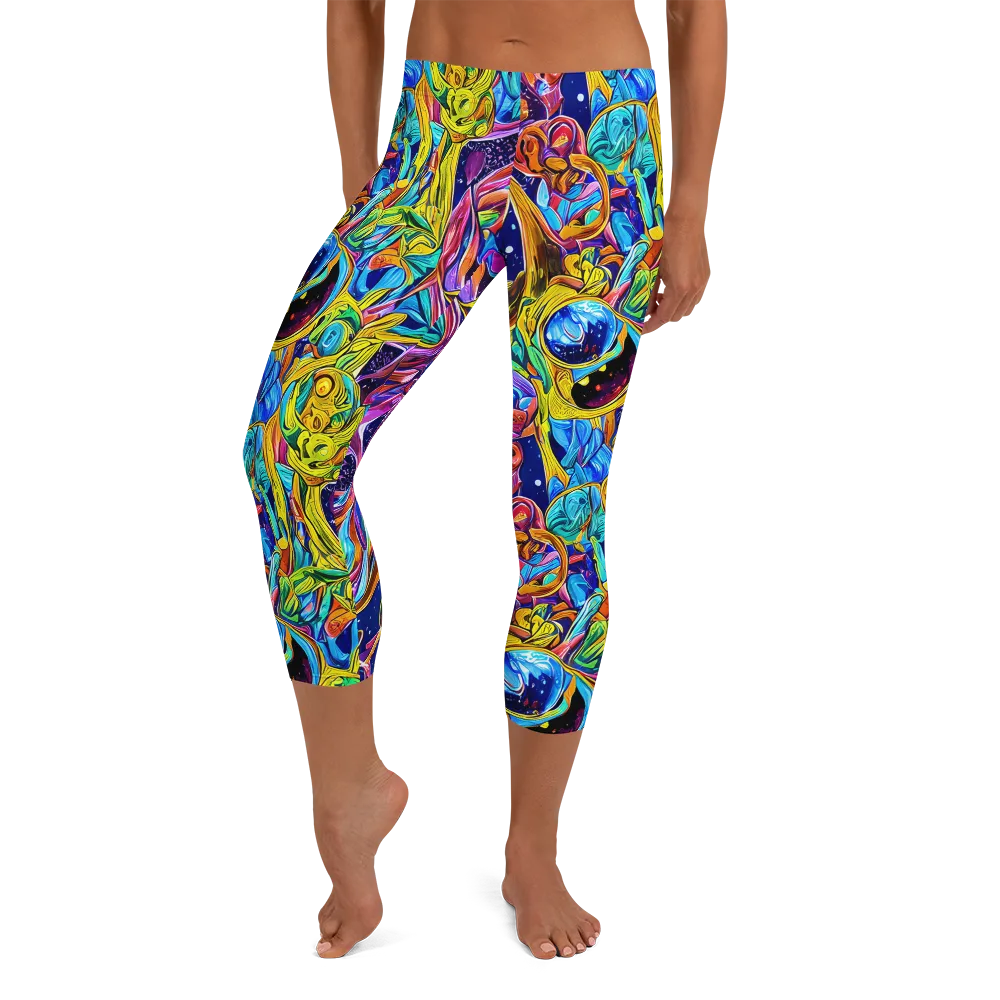 Electric Petal Storm on Capri Leggings — Front