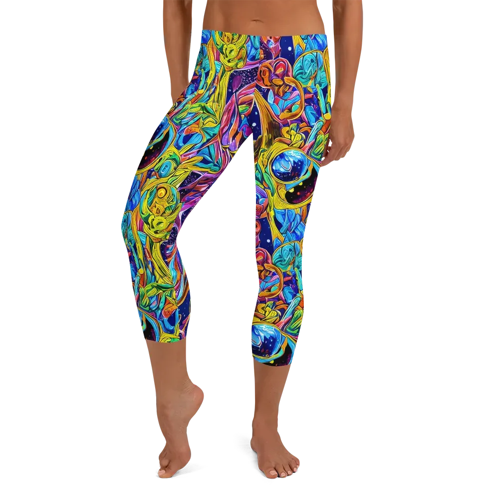 Electric Petal Storm on Capri Leggings — Front