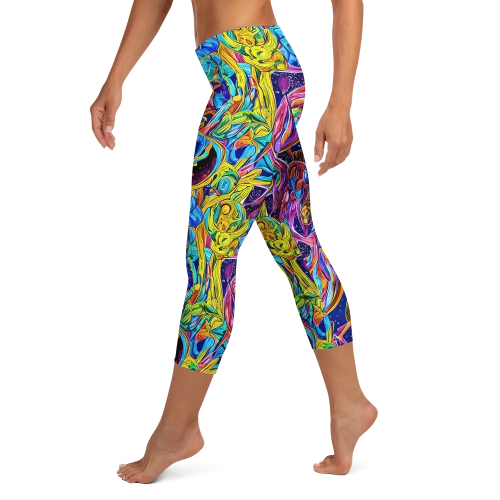 Electric Petal Storm on Capri Leggings — Left