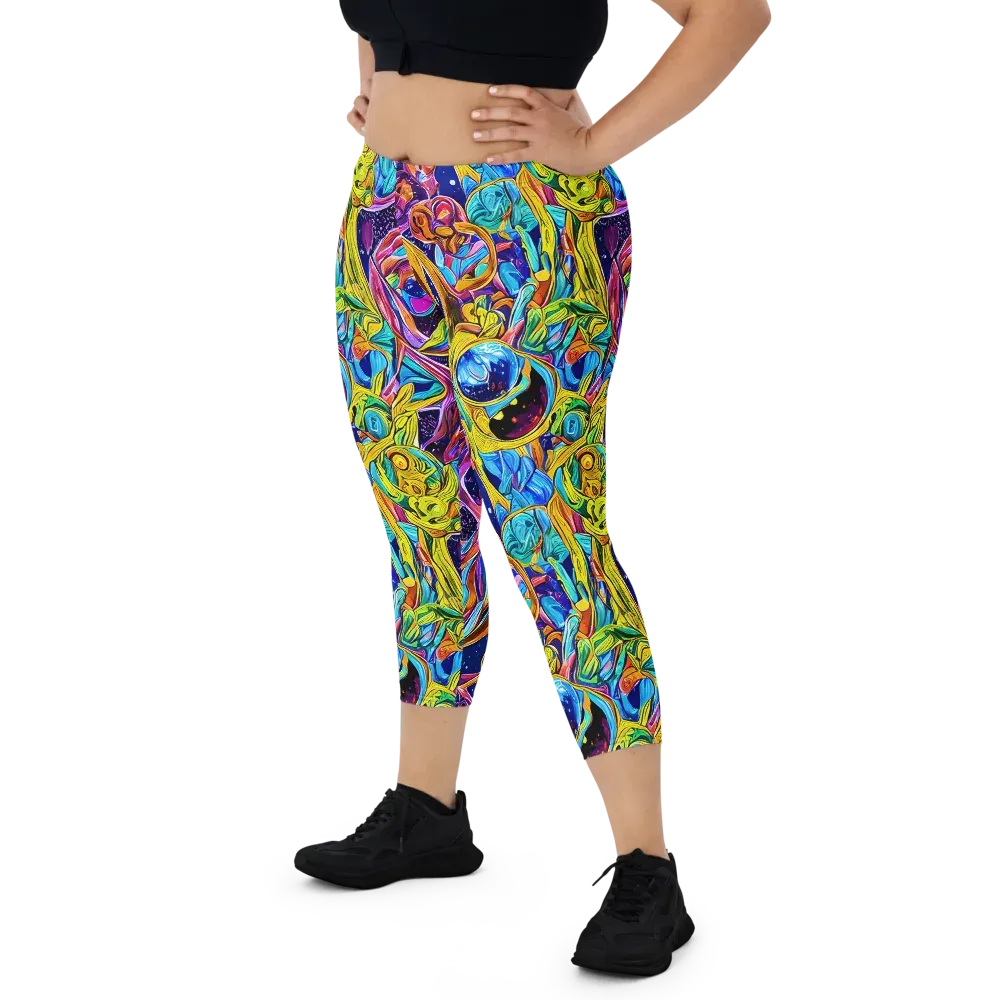 Electric Petal Storm on Capri Leggings — Front