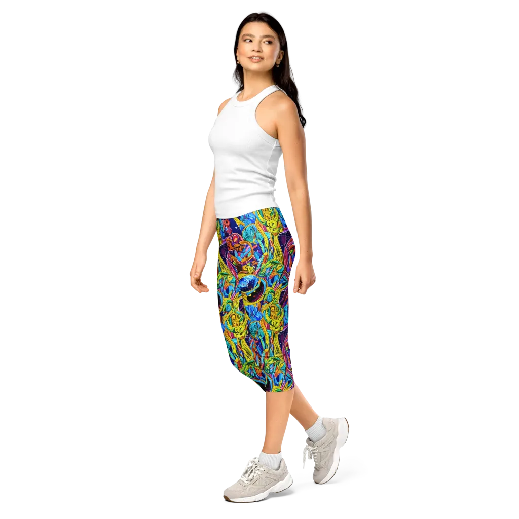 Electric Petal Storm on Capri Leggings — Left Front