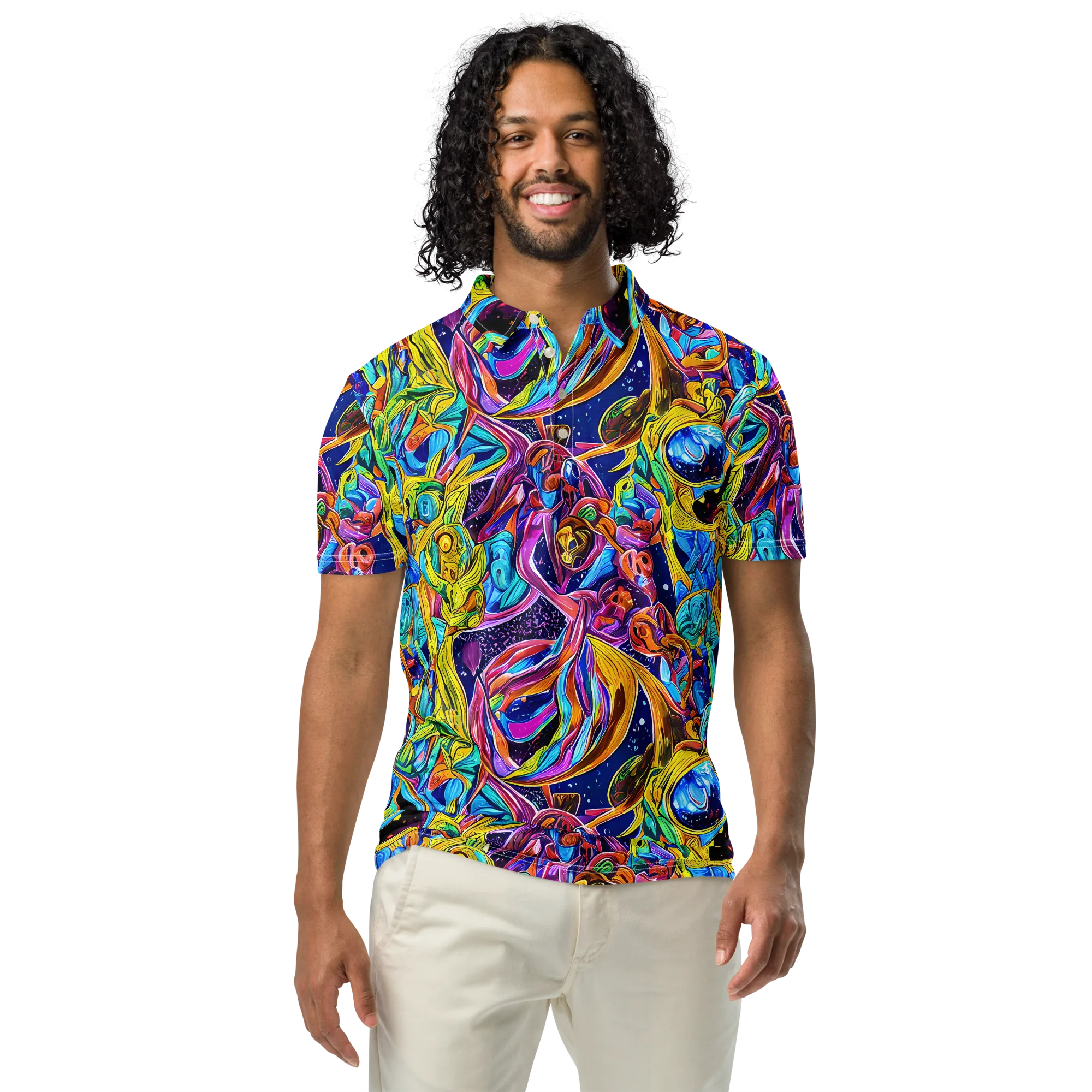 Electric Petal Storm on Men's Slim Fit Polo Shirt — Front
