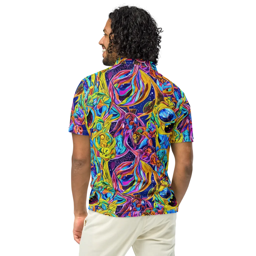 Electric Petal Storm on Men's Slim Fit Polo Shirt — Back