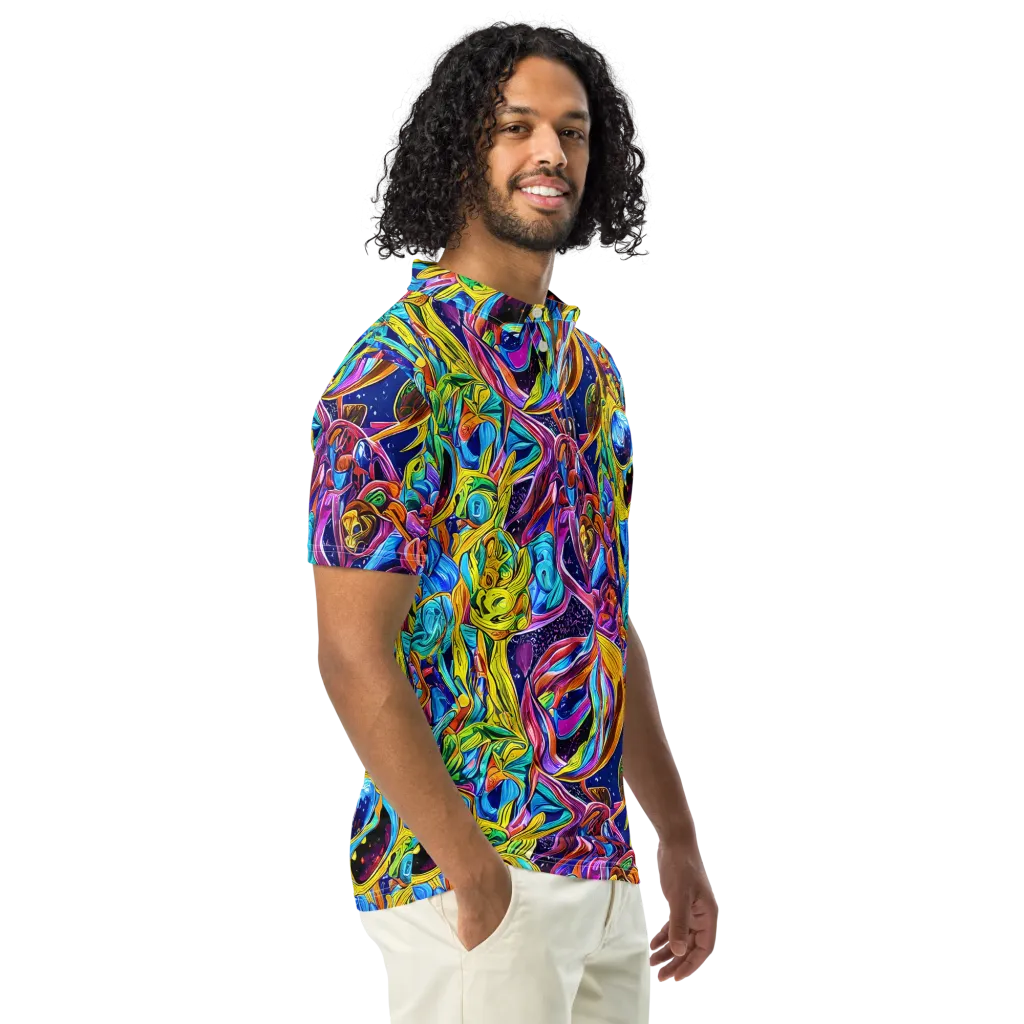 Electric Petal Storm on Men's Slim Fit Polo Shirt — Right Front