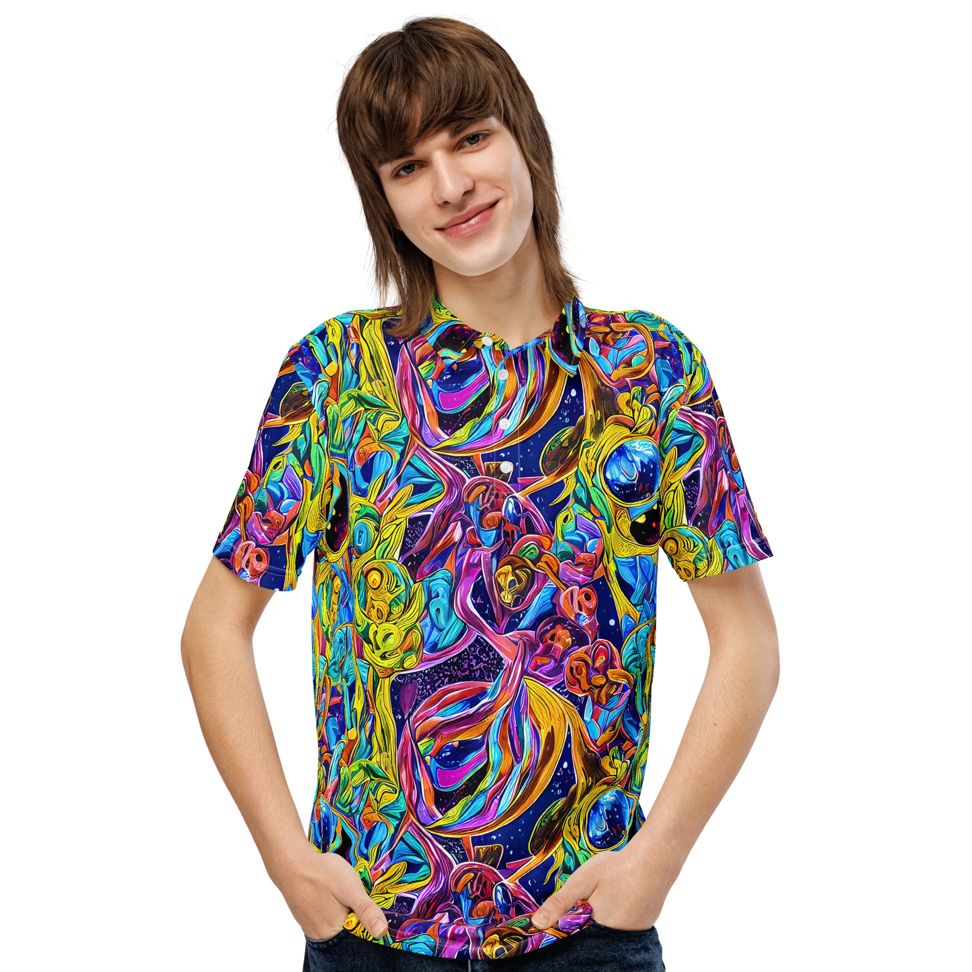 Electric Petal Storm on Men's Slim Fit Polo Shirt — Front