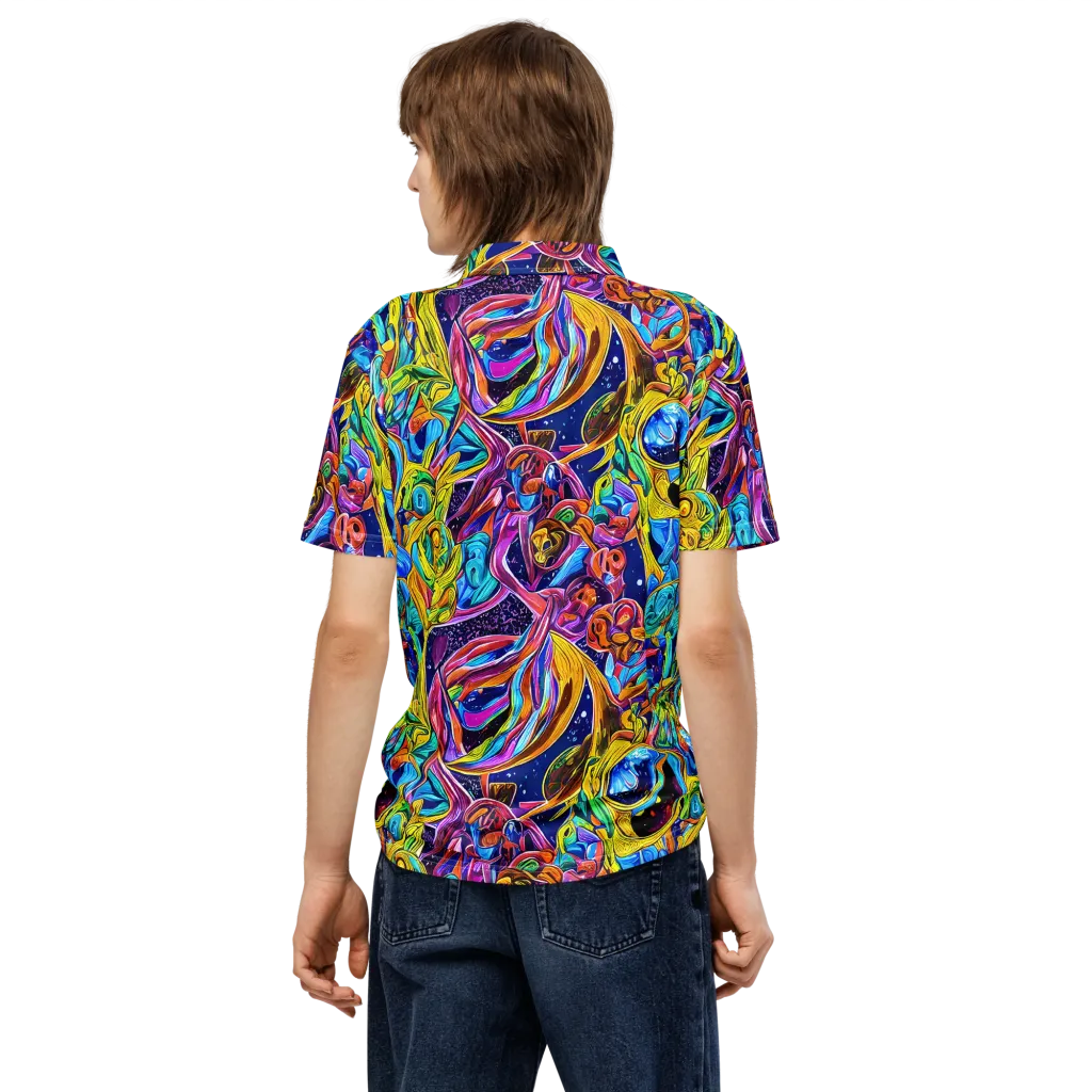 Electric Petal Storm on Men's Slim Fit Polo Shirt — Back