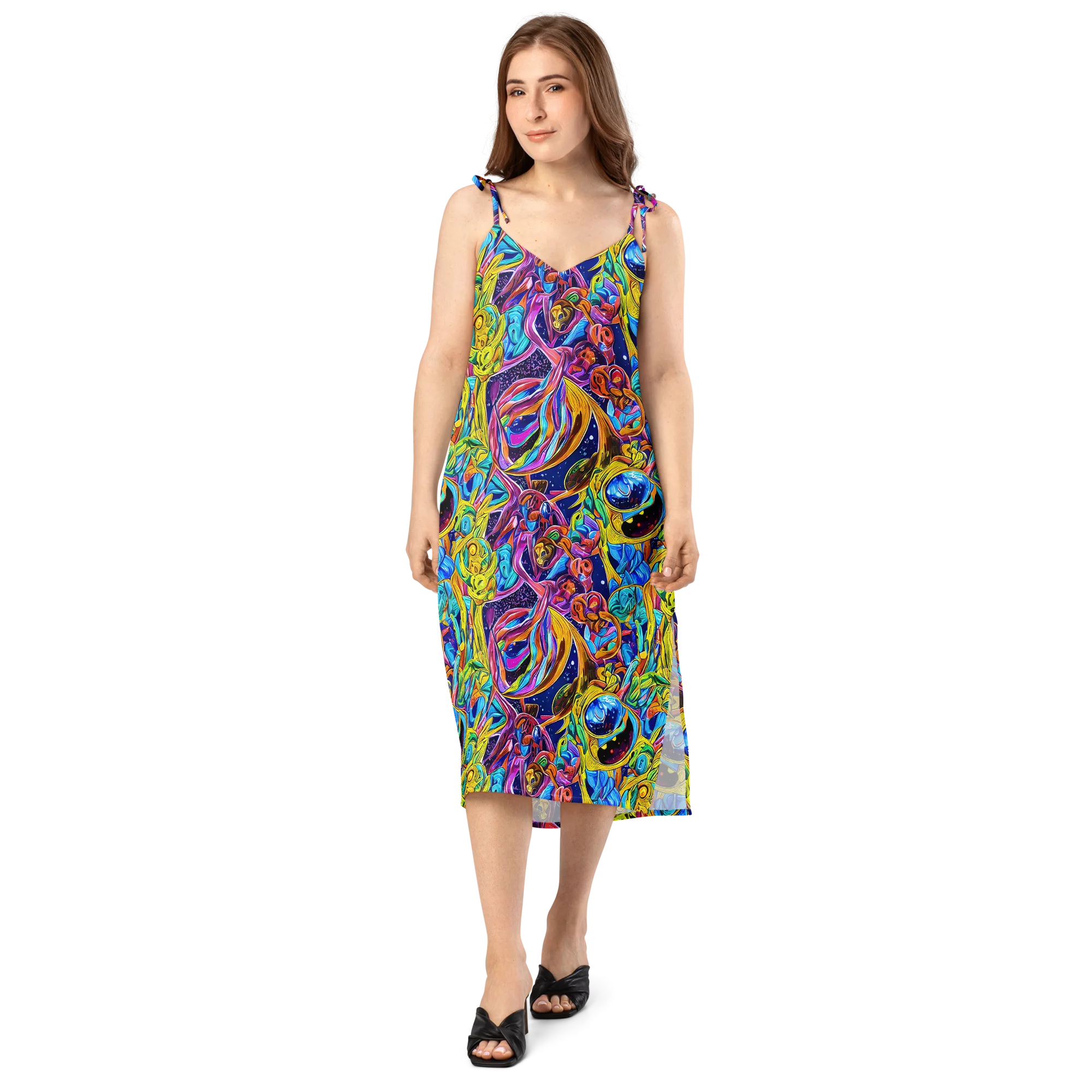 Electric Petal Storm on Slip Dress — Front