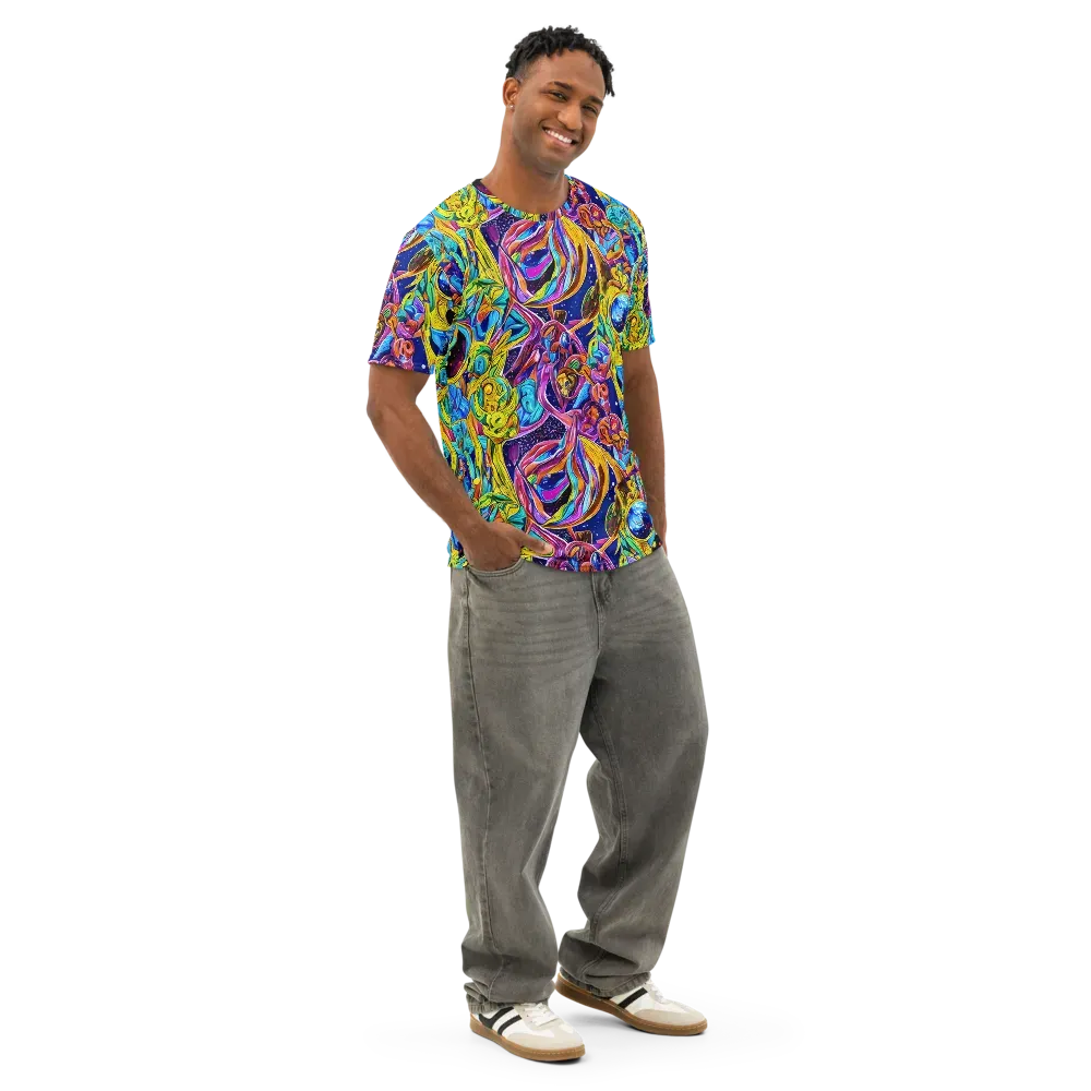 Electric Petal Storm on Men's Cotton Crew Neck T-Shirt — Right Front