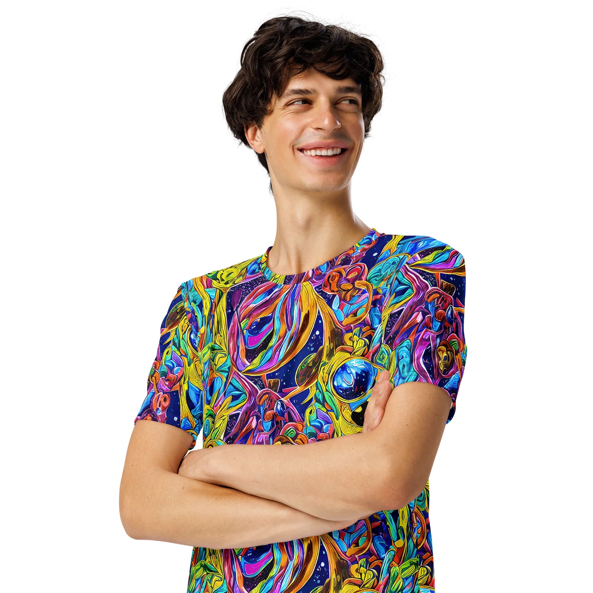 Electric Petal Storm on Men's Crew Neck T-Shirt — Left Front