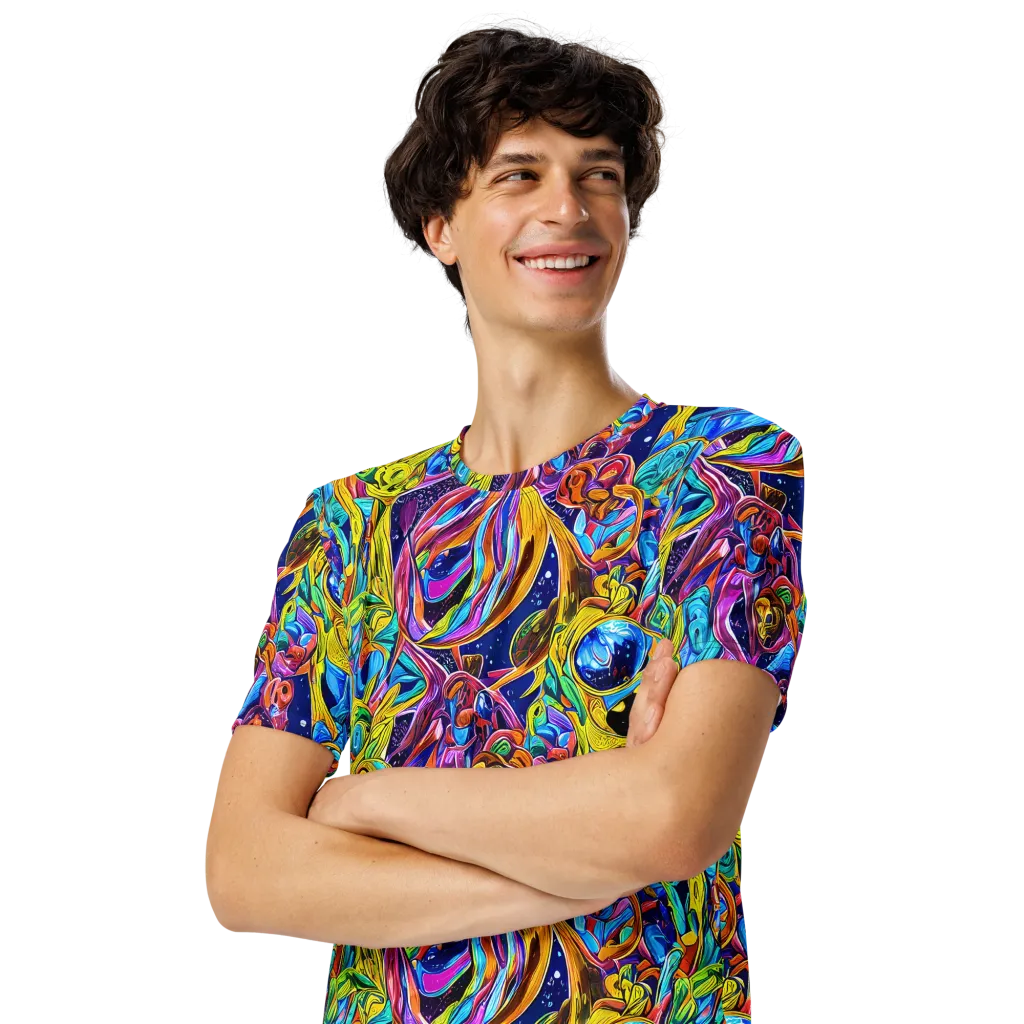 Electric Petal Storm on Men's Crew Neck T-Shirt — Left Front