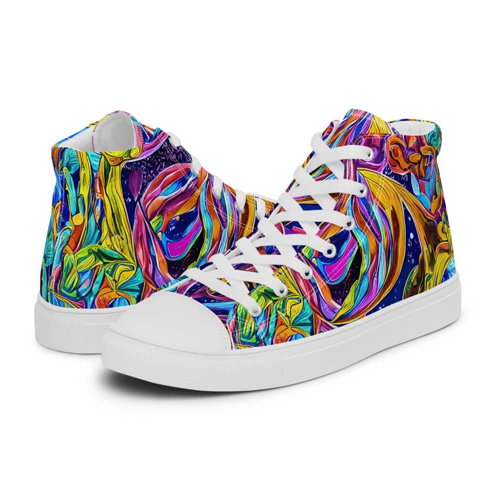 Electric Petal Storm on Men's High Top Canvas Shoes — Left