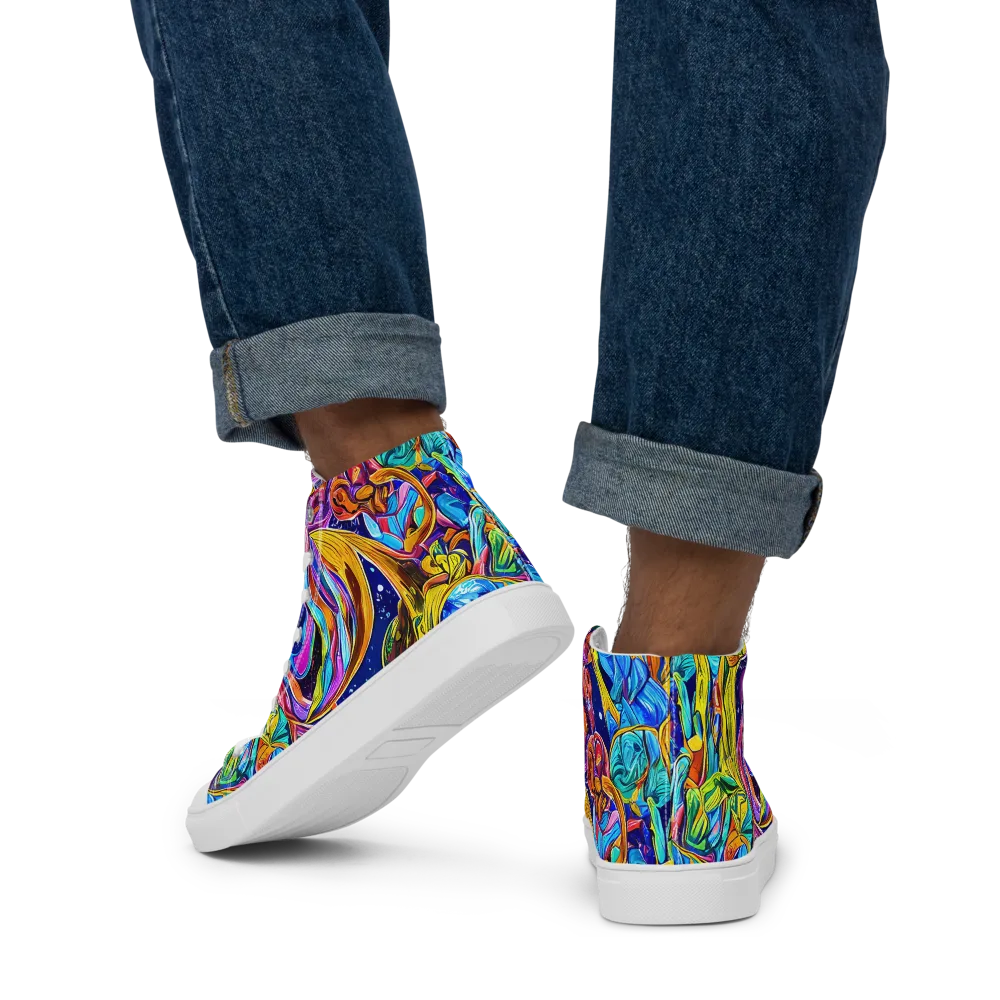 Electric Petal Storm on Men's High Top Canvas Shoes — Back