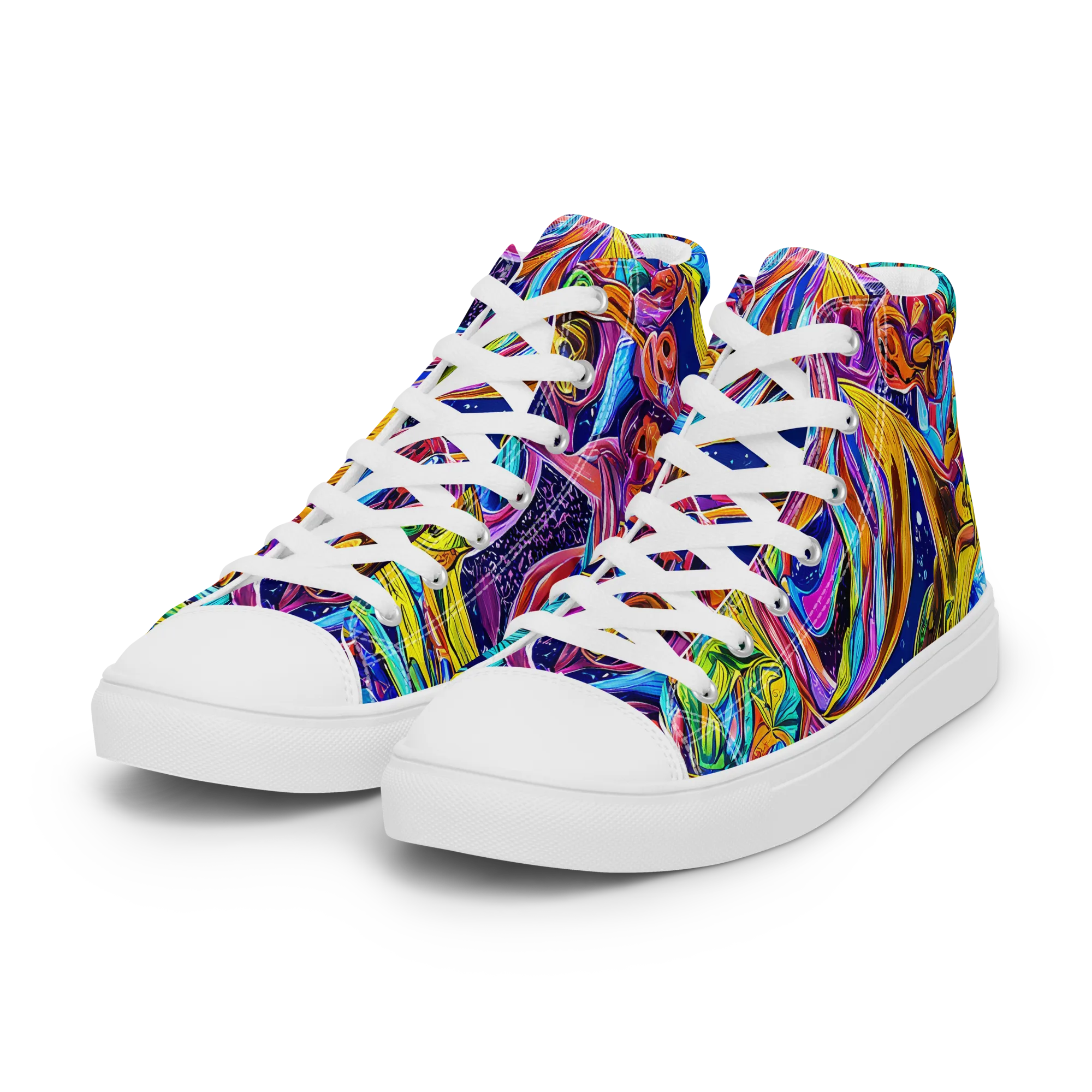 Electric Petal Storm on Women's High Top Canvas Shoes — Left Front