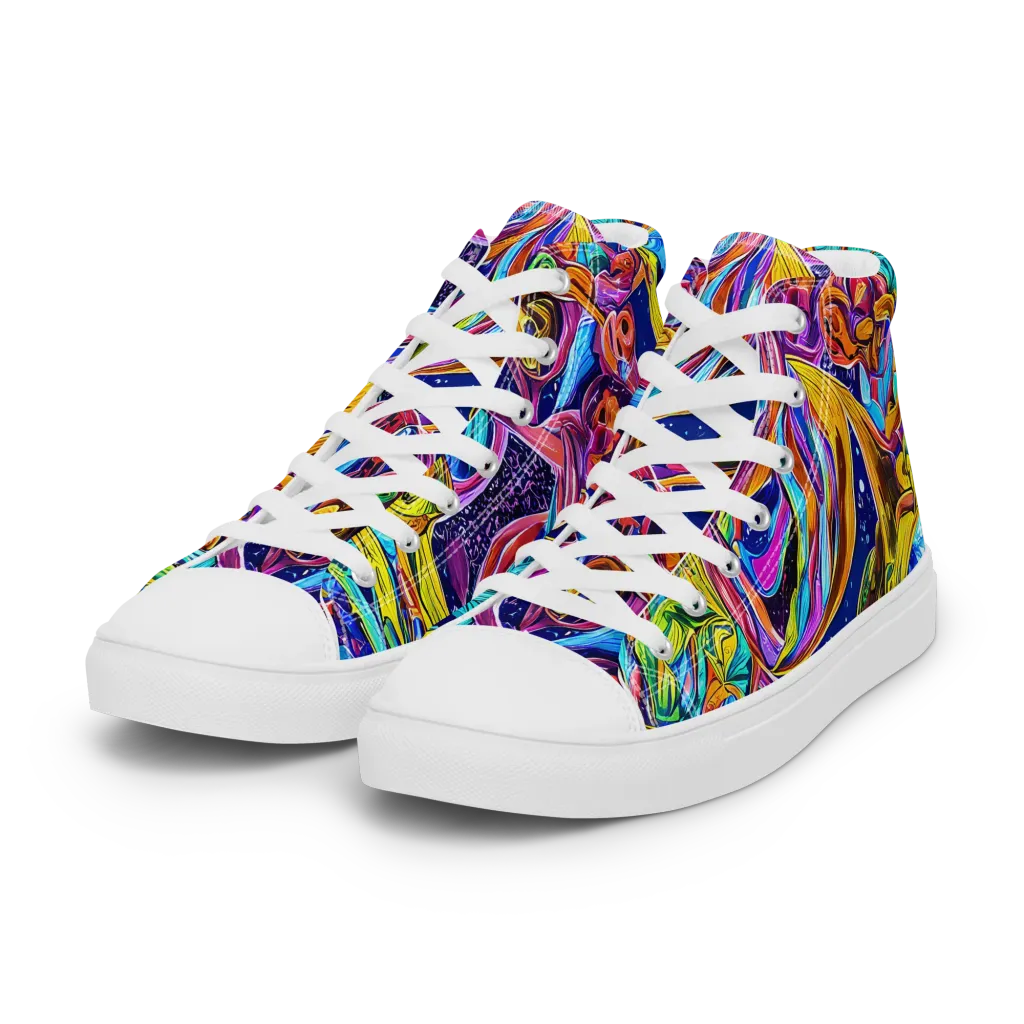 Electric Petal Storm on Women's High Top Canvas Shoes — Left Front
