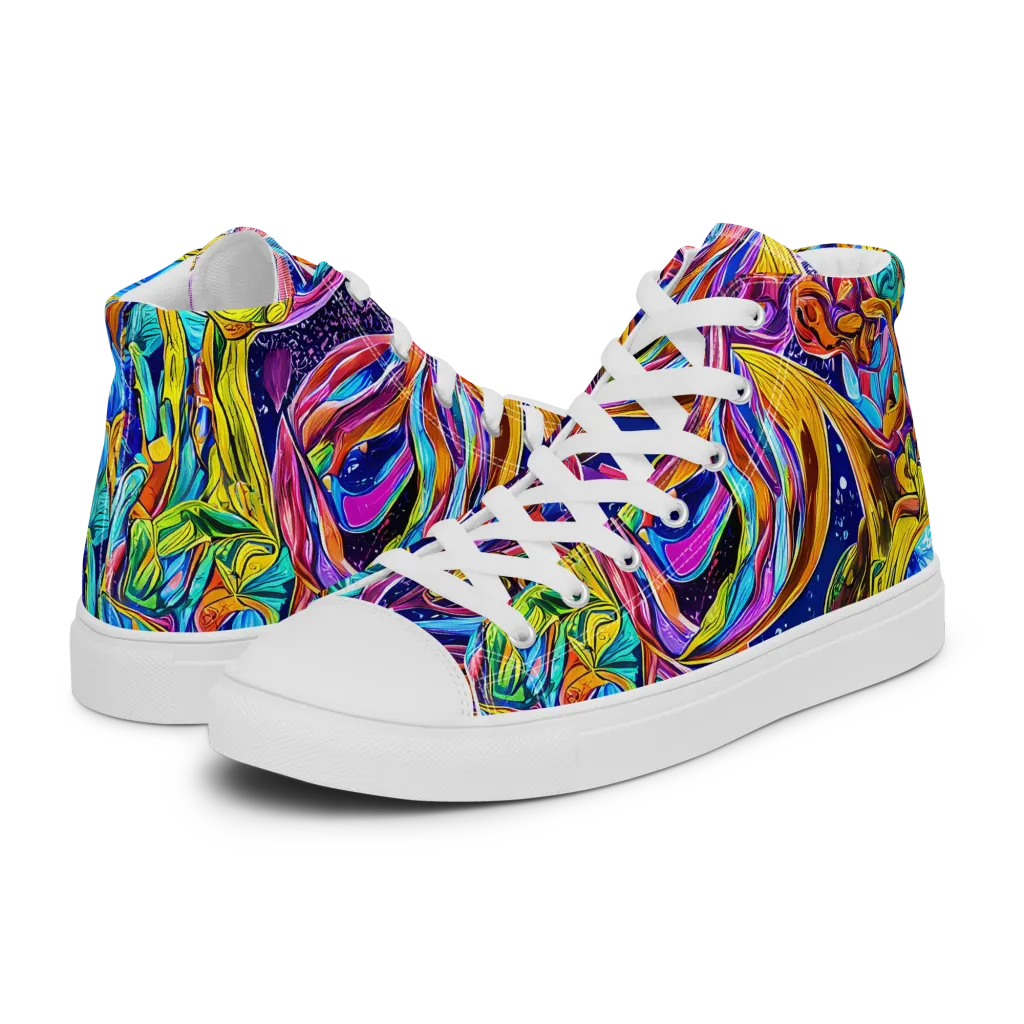 Electric Petal Storm on Women's High Top Canvas Shoes — Left