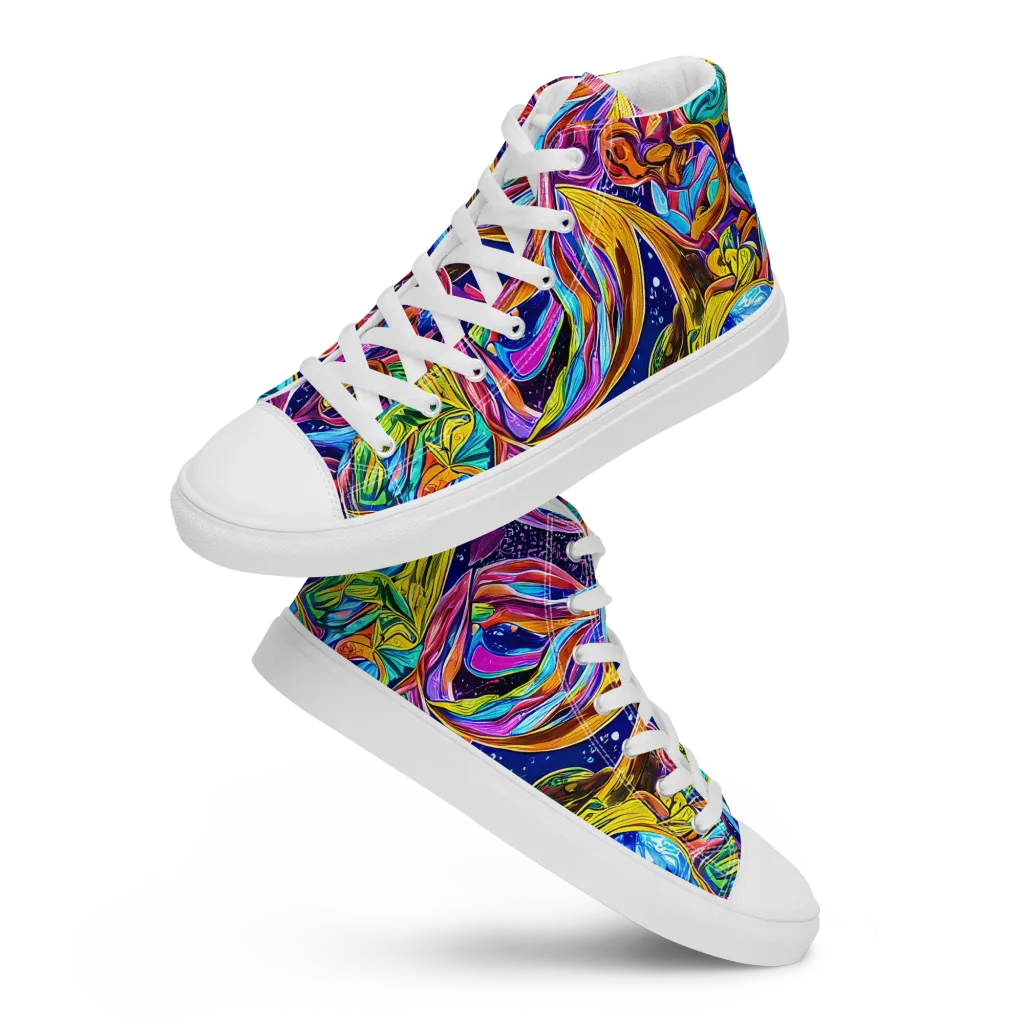 Electric Petal Storm on Women's High Top Canvas Shoes — Front