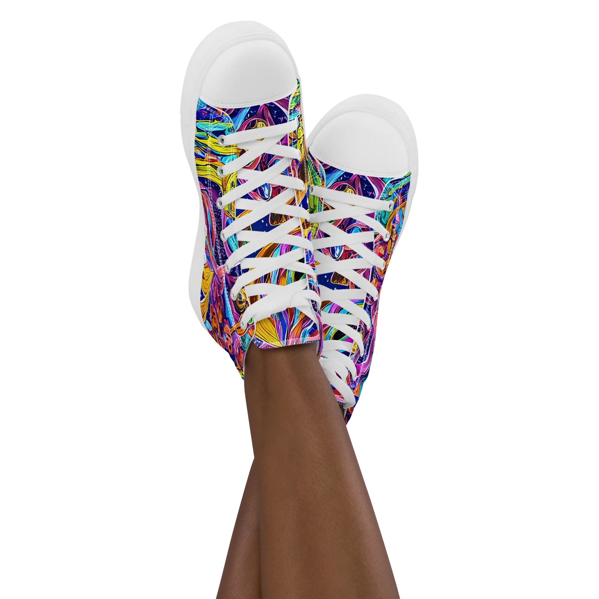 Electric Petal Storm on Women's High Top Canvas Shoes — Front