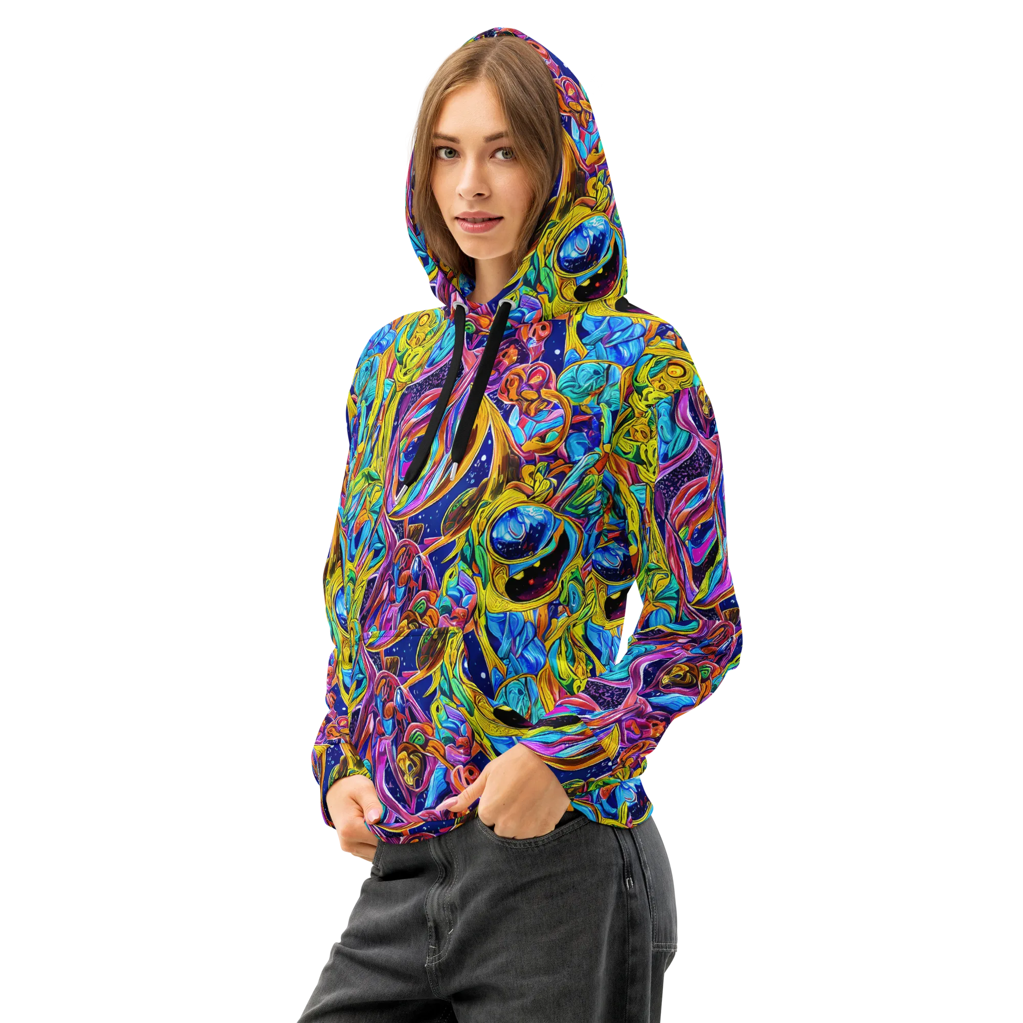 Electric Petal Storm on Cotton Hoodie — Left Front