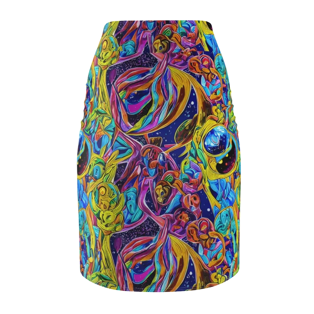 Electric Petal Storm on Pencil Skirt — Back