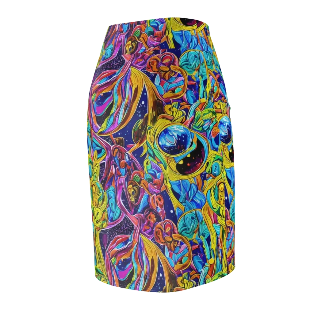 Electric Petal Storm on Pencil Skirt — Back Side