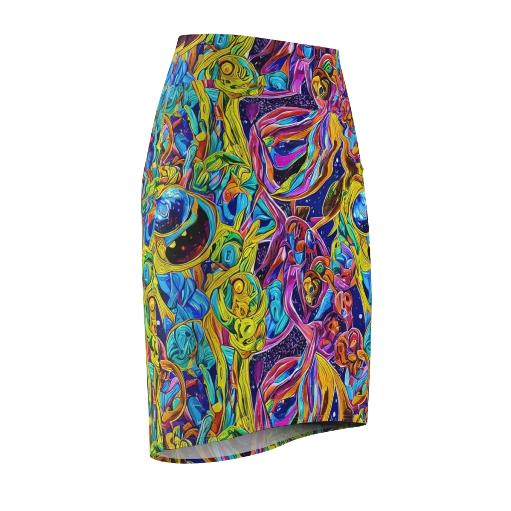 Electric Petal Storm on Pencil Skirt — Front Side
