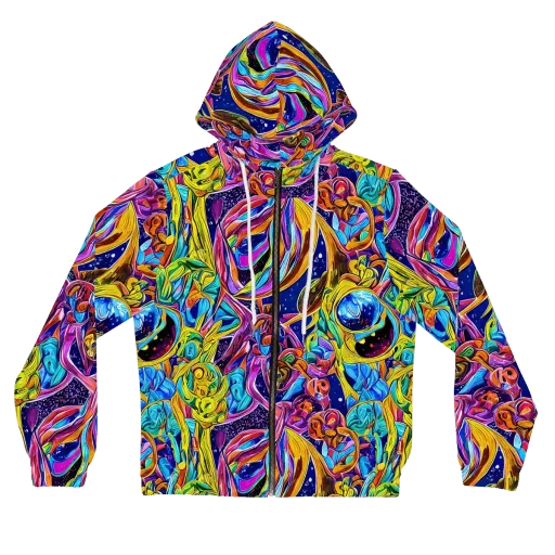 Electric Petal Storm on a Women's Full-Zip Hoodie