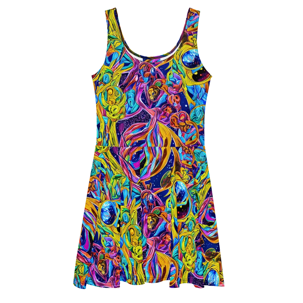 Electric Petal Storm on Skater Dress — Front
