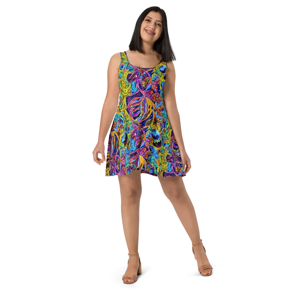 Electric Petal Storm on Skater Dress — Front