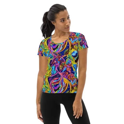 Electric Petal Storm on a Women's Athletic T-Shirt