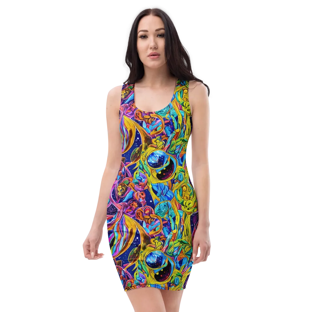 Electric Petal Storm on Bodycon Dress — Front