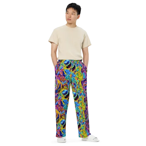 Electric Petal Storm on a Wide-Leg Pants