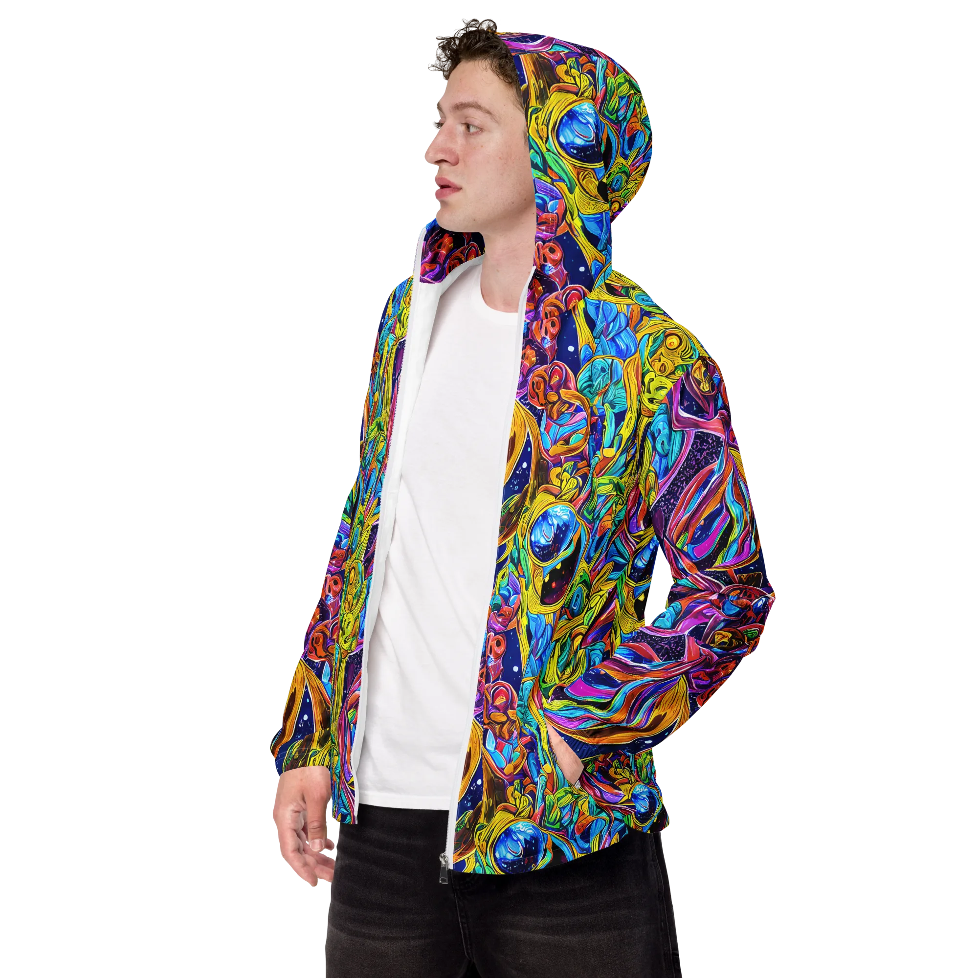 Electric Petal Storm on Men's Windbreaker — Left Front
