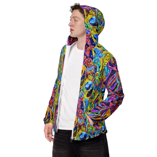 Electric Petal Storm on a Men's Windbreaker