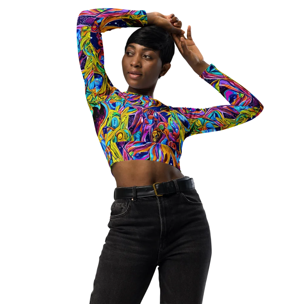 Electric Petal Storm on Long Sleeve Crop Top — Front
